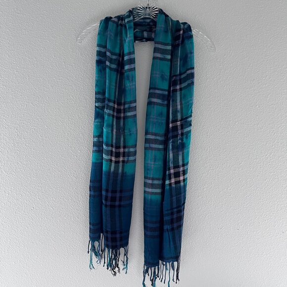 Unisex Scarf / Sash - Green, Blue, Gray Tartan Plaid Fringed Ends (64x18) Cozy - Picture 1 of 3